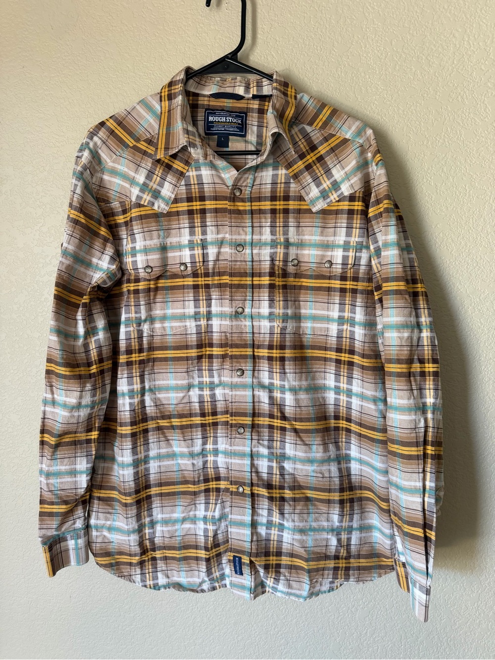 Rough Stock Panhandle Slim Plaid Western Pearl Snap Shirt Men’s L